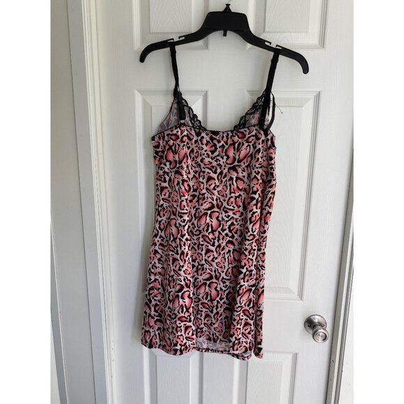 Delta Burke Womens Pink & Black Leopard Print Lace Trim Nightgown Slip Dress - Picture 7 of 8
